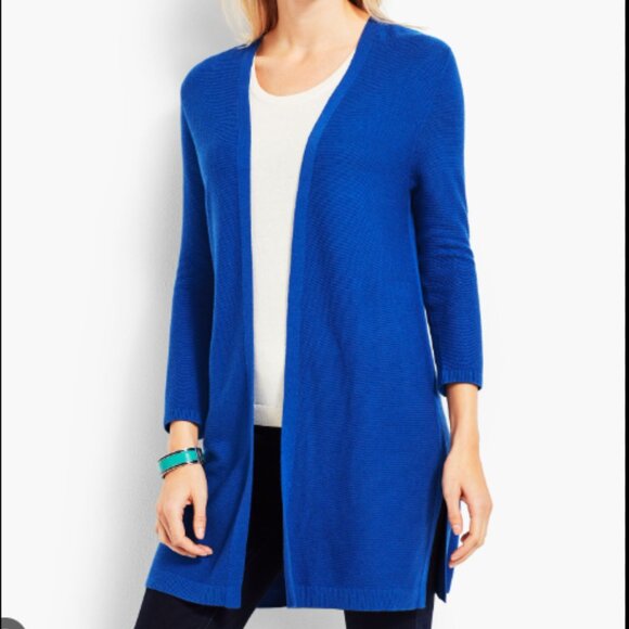 Talbots Open Cardigan Royal Blue Duster Classic Size Large - Picture 2 of 15